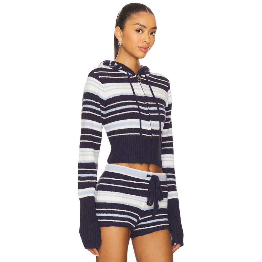 Dairy Boy Surfside Striped Knit Zip Up in Ocean Blue - Picture 3 of 8